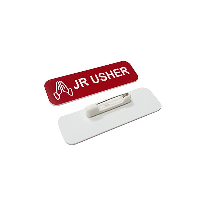 Jr Usher 1 x 3" Name Tag/Badge, Red, Praying Hands