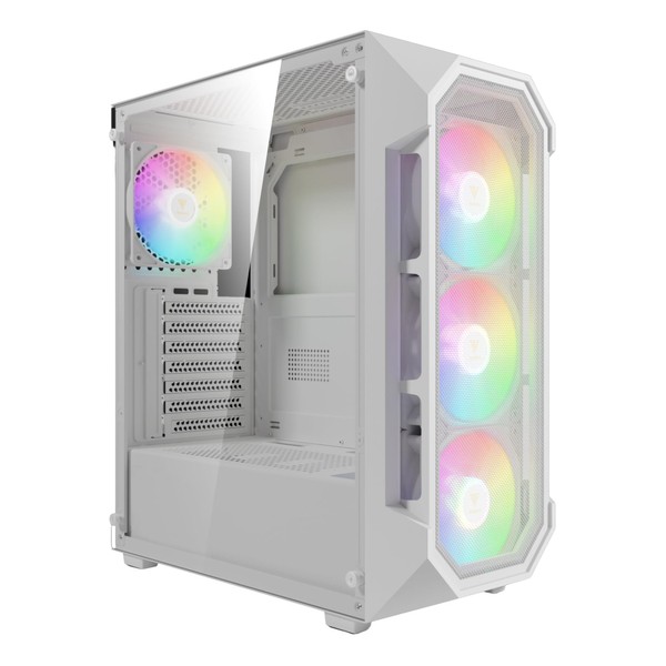 GAMDIAS White ATX Mid Tower Gaming Computer PC Case w/Tempered