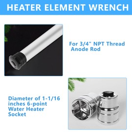 Plus tard RV Water Heater Element Socket Wrench 1-1/16 Inch Socket for 3/4" NPT Thread Magnesium Rods on RV with Sealing Tape 1/2-Inch Drive 6-Point Water Heater Socket for RV, Camper Travel