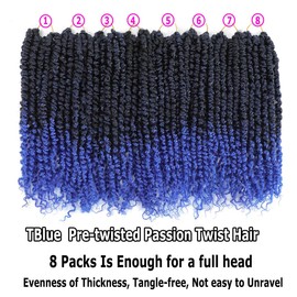 Bestlove Blue Pretwisted Passion Twist Crochet Hair 14 Inch 8 Packs Pre-looped Ombre Blue Crochet Hair Water Wave Passion Twist Braiding Hair Extensions for Black Women