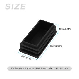 METALLIXITY Rectangle End Caps (60 x 30mm) 12Pcs, Plastic Rectangle Tube Inserts Threaded End Blanking Caps Protector - for Furniture Table Chair Legs, Black