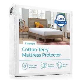 Linenspa California King Waterproof Mattress Protector Soft Terry Cotton Fitted Cover