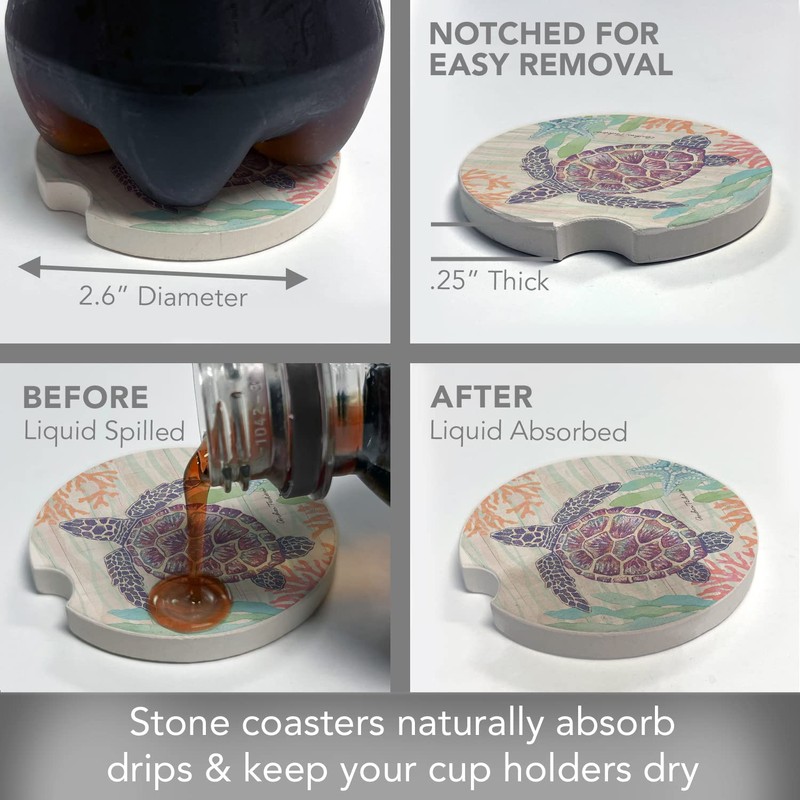 Thirstystone Sea Turtle Single Absorbent Stone Car Coaster 2.6” Diameter