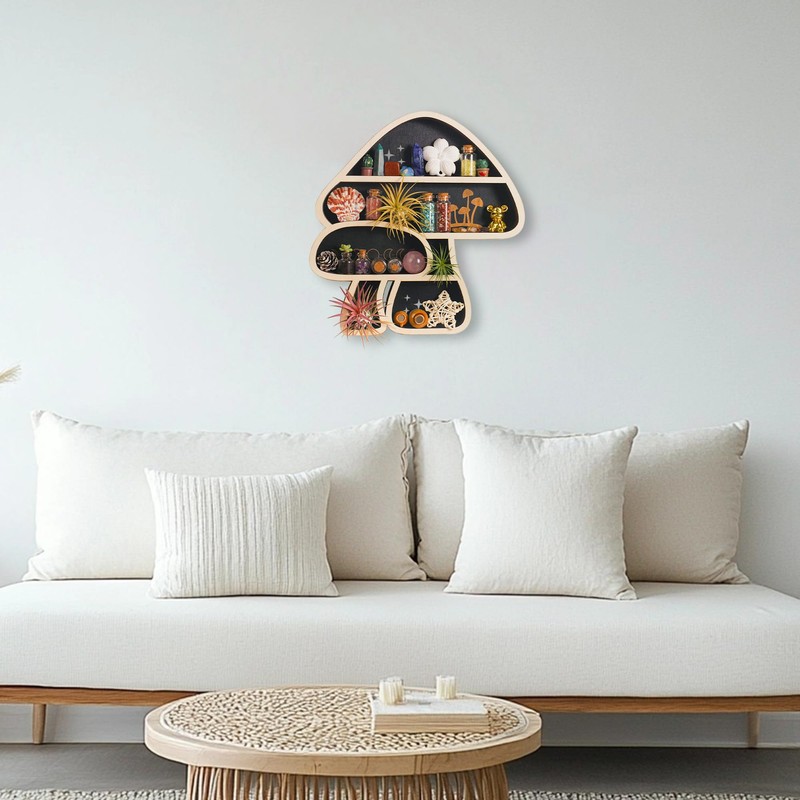 FNYDOX Cute Mushroom Decor, Wooden Floating Mushroom Shelf for Wall,