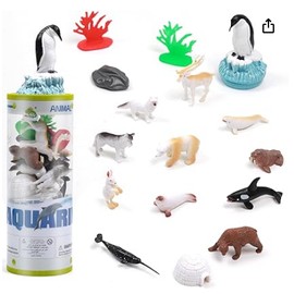 UNIQUE KIDS Mini Arctic Animals Figurine Creatures in Tube 15 pcs Set | Realistic Tiny Little Animals for Sensory Bin, Birthday Party Favor, Toddler 3-5 (Arctic Animals)