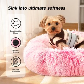 NOYAL Calming Donut Dog Bed for Small to Medium Dogs & Cats - Plush Faux Fur Anti-Anxiety Pet Bed with Machine Washable Cover & Non-Slip Base