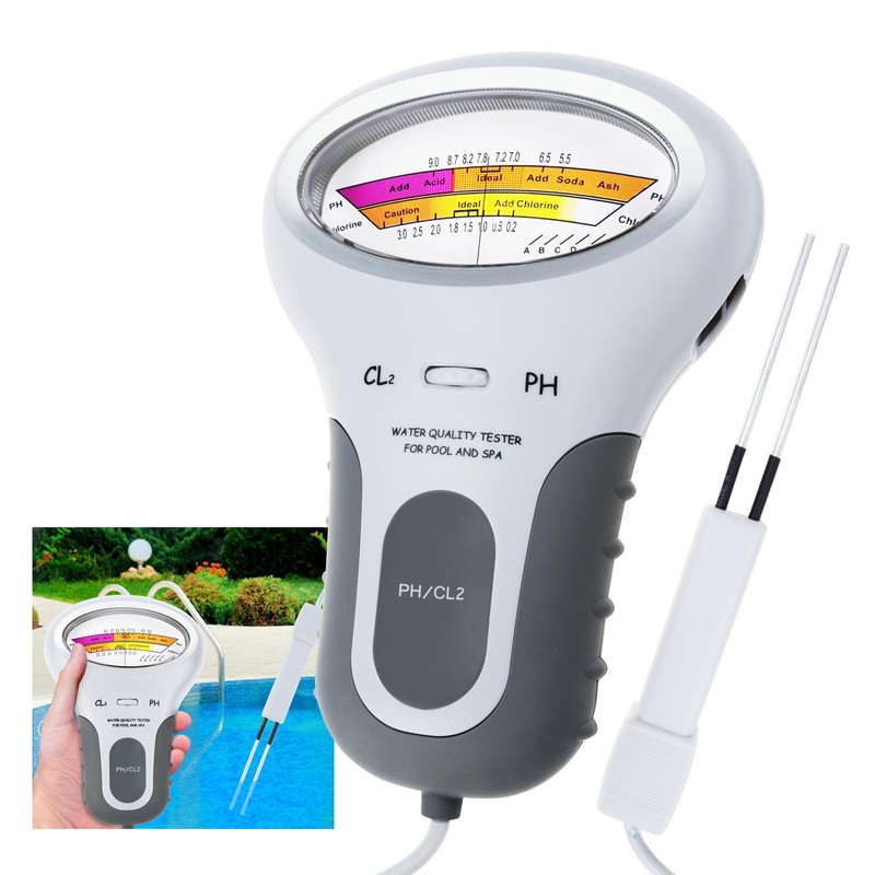 Dual-Function Water Tester: pH & Chlorine (CL2) Meter for Pools,