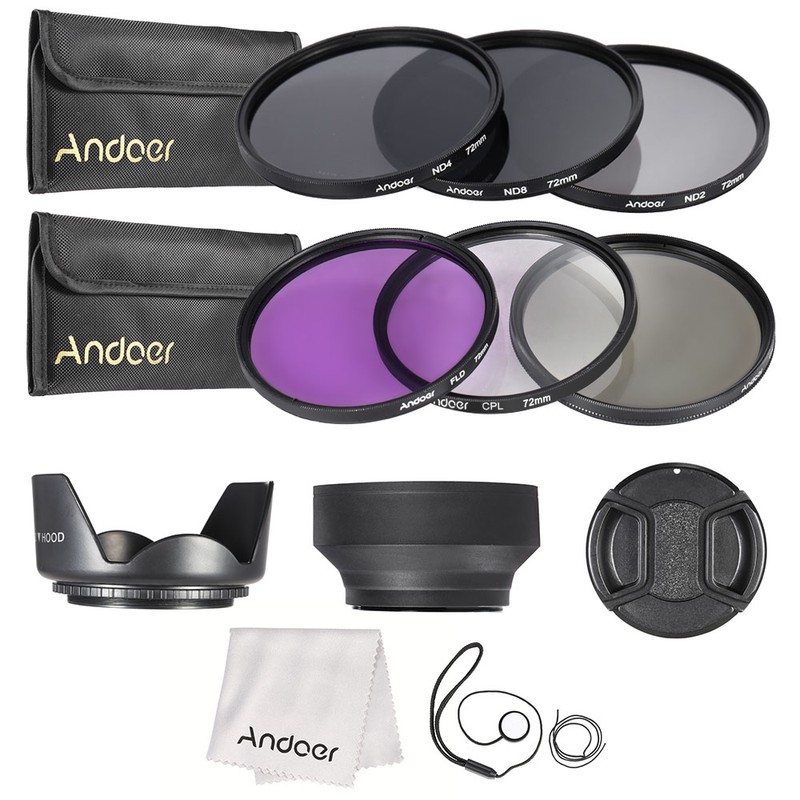 Andoer 72mm Lens Filter Kit UV+CPL+FLD+ND(ND2 ND4 ND8) with Carry