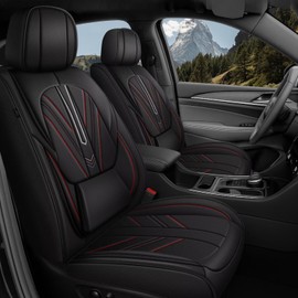 AOMSAZTO Fit for Nissan Murano 2011-2025 2026 Seat Covers,Front Set Waterproof Faux Leather with Lumbar Support,Comfortable Automotive Seat Cushion with Airbag Compatible (Front Set, Black&Red Line)