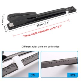 SF ITEM Long Reach Stapler - Office Desktop Stapler with Long Arm, 1000pcs 24/6 & 1000pcs 24/8 Staples (Black, 25/50 Sheets Capacity)