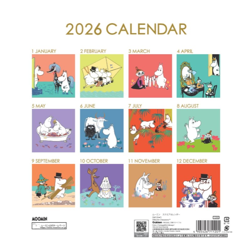 Gakken StaFul 2026 Moomin Wall Calendar, Square DM12015, Starts from