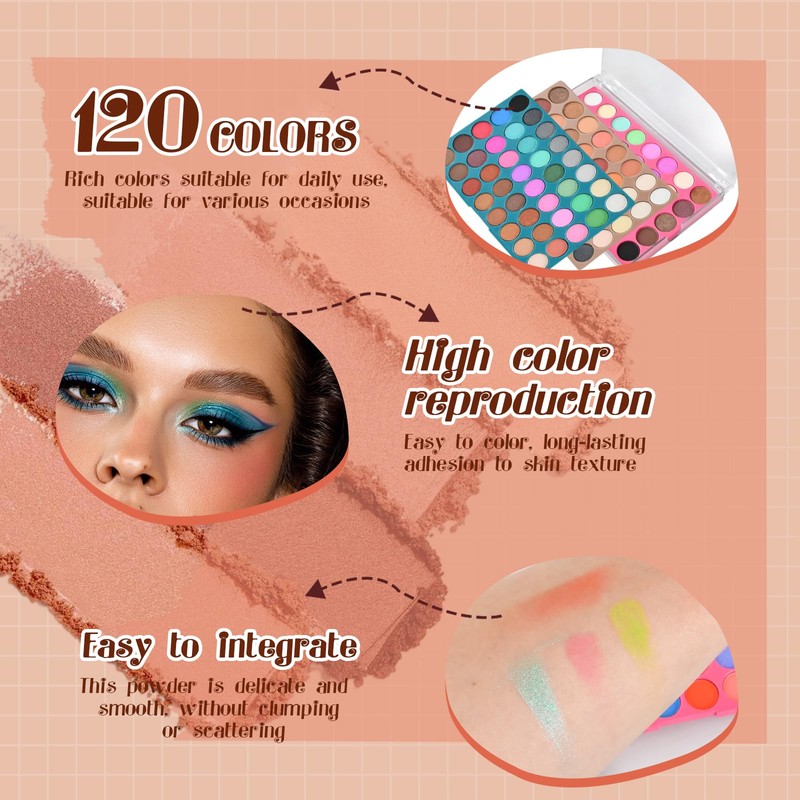 120 Colours Matte Make-Up Eyeshadow Palette, Eye Makeup Palette Glitter,