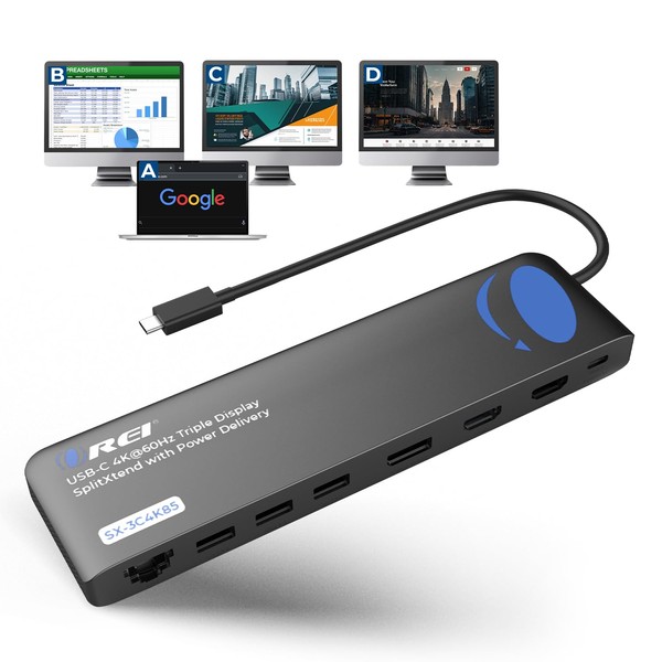 OREI SplitExtend 4K Splitter Extended Display Triple Monitor 2, 1