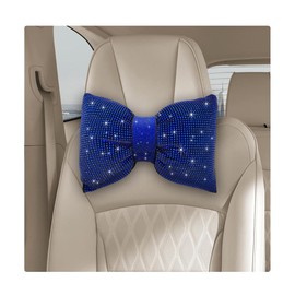 Yourkar Bling Car Seat Neck Pillow, Soft Bling Bowknot Headrest Neck Support Rest Cushion, Neck Relax Head Rest Auto Pillow with Crystal Rhinestone for Women, Car Accessories (Blue)