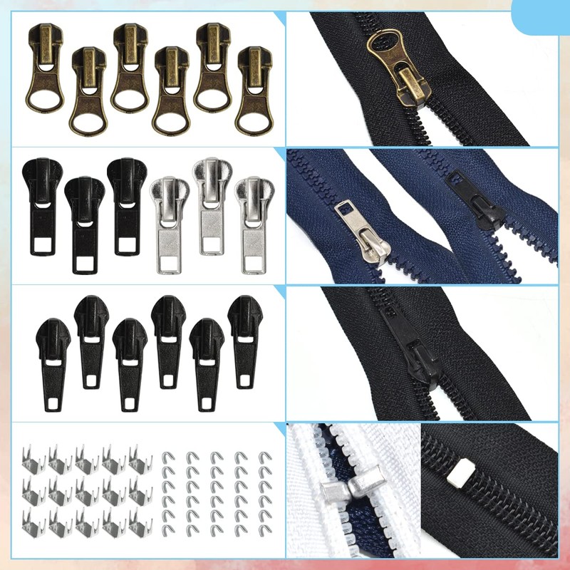 24 Pcs #5#7 Zipper Sliders Replacement Zipper Pull Repair Kit