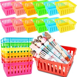18 Pcs Mini Plastic Storage Baskets Bins Small Organizer Basket Colorful Organizing Containers Organizer Bins for Classrooms Office Supplies, 6 Colors
