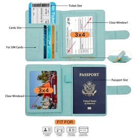 Deziliao Passport and Vaccine Card Holder Combo, PU Leather Passport Holder with Vaccine Card Slot, Passport Wallet for Men and Women…, Aqua Green, Upgrade