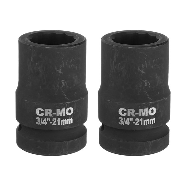 uxcell 2Pcs 3/4-Inch Drive 12 Point Impact Socket 21mm Metric