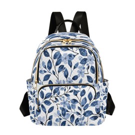 Zwlttyd Mini Backpack Purse for Women Lightweight Bag School Teenagers Sports Traveling Small Light Blue Leaf
