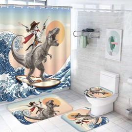 Yeoiat 4 Pcs Dinosaur Cat Shower Curtain Sets Funny Shower Curtain Set are You Pooping Shower Curtain Sets Bathroom Decor with 12 Hooks Cat-C 72"x72"