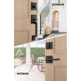 goldenwarm Front Door Handle and Deadbolt Set, Black Front Door Lock Set with Reversible Handle Lever, Single Cylinder Front Door Handles and Locks