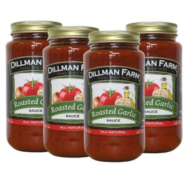 Dillman Farm All Natural Roasted Garlic Pasta Sauce - Gluten-Free, Non-GMO, Vegan, Kosher, Eco-Friendly, Preservative Free, Corn Syrup Free - Made in USA, 24 oz (Pack of 4)