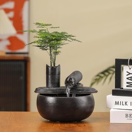 Ceramic Tabletop Fountain Water Feature Fall Indoor and Outdoor Decoration (Black Bamboo A151)