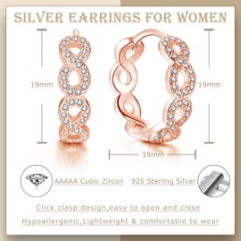 Bewenda Earrings Silver 925 Hoop Earrings, 925 Sterling Silver Infinity Hoop Earrings, Small Hoop Earrings with Zirconia, Hypoallergenic Twisted Huggie Hoop Earrings, Sleeping Cartilage Earrings for