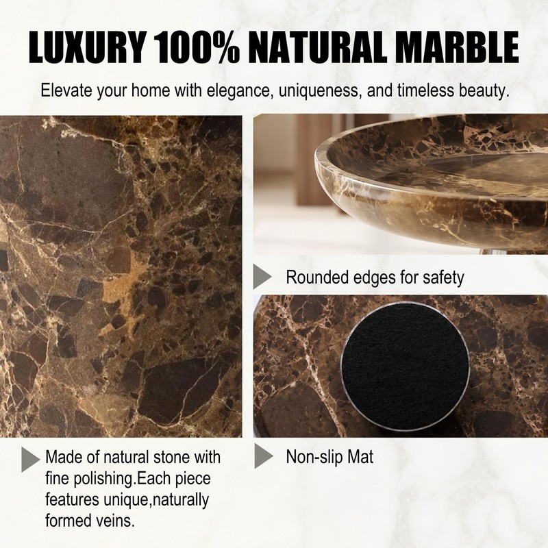 Marble Fruit Bowl with Pedestal, 9.8" Emperador Dark Decorative Bowl