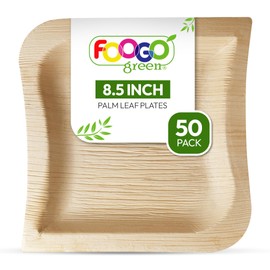 FOOGO Green 50 Disposable Palm Leaf Plates, Eco-Friendly Biodegradable Compostable Plates, 8.5" (21cm), Rustic Style, Pressed Palm Leaves, Dinner Plates, Luau Occasion