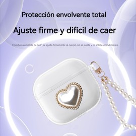 PENGPAI Funda para Airpods 4 2024 Mujer Dama Diseño Forma corazón Case Uso Rudo Carcasa Silicona Protector Cover Espesamiento con Pulsera joyería(Transparente) AX