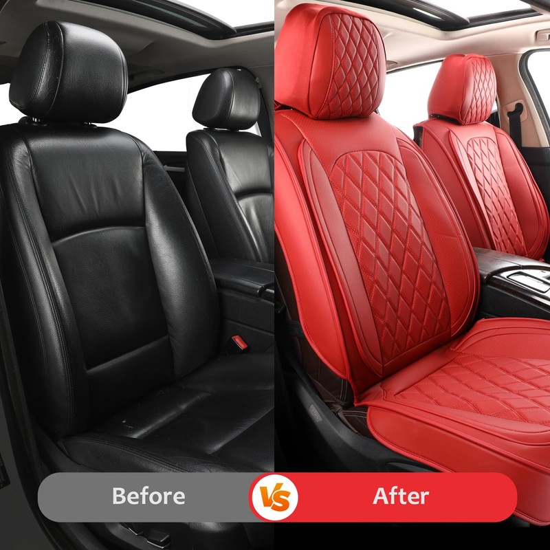 MIROZO Front Seat Covers,2PCS Car Seat Covers Waterproof Faux Leather