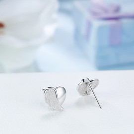 Viwind Women's Angel Wing Stud Earrings 925 Sterling Silver Heart Stud Earrings Jewellery Gift with Gift Box, Sterling Silver, Zircon