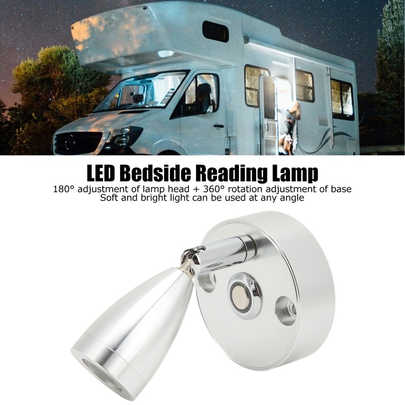 RV Reading Light 3500K 3‑Color Aluminium Alloy Adjustable Angle 12V‑24V