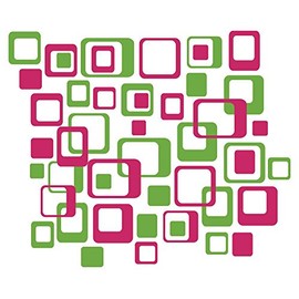 Funky R/Squares Wall Sticker Vinyl Decal 40 Piece 2 Color Retro Mod Shapes Fun Easy Peel-N-Stick Application - Hot Pink and Lime Green