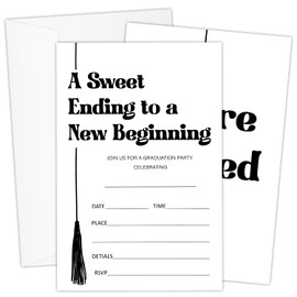 Black and White Graduation Invites 20 Cards with Envelopes A Sweet Ending to A New Beginning Graduation Party Invitations Grad Party Invites Double Sided Invitation Card for Graduating Decoration Y428