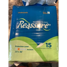 Reassure Underpads 23” X 36”, 15 Count, Standard Protection Level