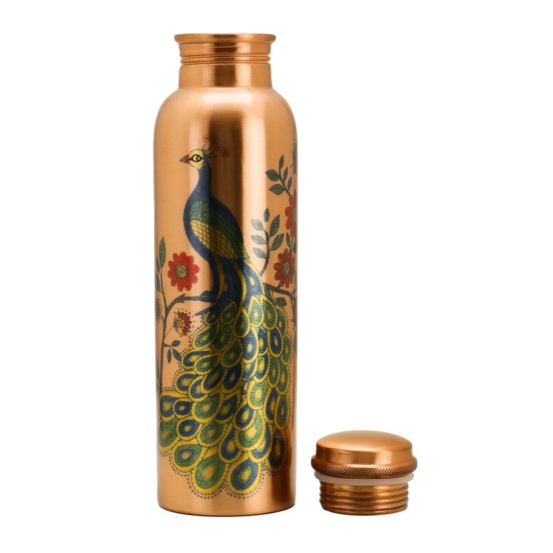 Copper Water Bottle - 30 Oz Large - A Peacock