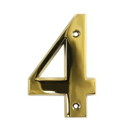 Beautiful 3 Inch Bevelled Edge Polished Gold Door Number 4 - Screw Fix Front House Number