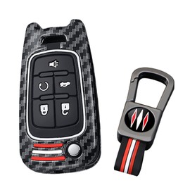 ontto 5-Button Flip Key Fob Case Fit for Buick Lacrosse Regal Verano Encore Cascada Allure 2010-2019,Carbon Texture Car Key Protector Antiscratched Key Skin,White-Red-Strip