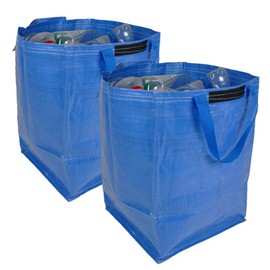 47 Litre Recycling Bag with Top Flap and Handles - Tip Strap - Laminated Wipe Clean Fabric - PREMIUM GRADE - Heavy Duty Woven PP Fabric (2 Bags, Blue)