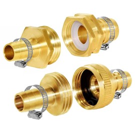 Joywayus Brass 3/8" Barb x 3/4“GHT Thread Swivel Knurling and Hex Garden Water Hose Pipe Repair Connector Fitting with Clamps (Pack of 4)