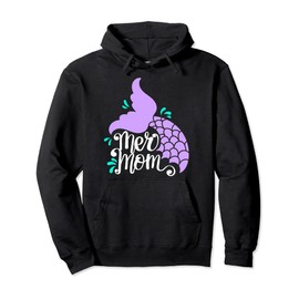 Mermom Mermaid Mom, Hand Lettered Mom Swim, Mermaid Tail tee Pullover Hoodie