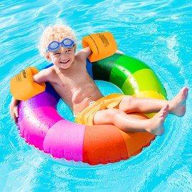 Arm Floaties for Kids 6-12yrs, PVC Arm Floaties Inflatable Swim Arm Bands Floater Sleeves Swimming Rings and Swimming Goggles Kids Floaties for Pool 6 Pack