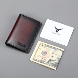 Slim Leather Credit Card Holder 4cc for Men & Women, Italian Calfskin (Brush-Off Burgundy)