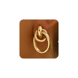 Shengkeao Gold Earrings for women Trendy - 14K Gold Plated Chunky Drop Dangle Knots Statement Earrings Hypoallergenic Lightweight Gold Jewelry Gifts, one size, Brass, Cubic Zirconia