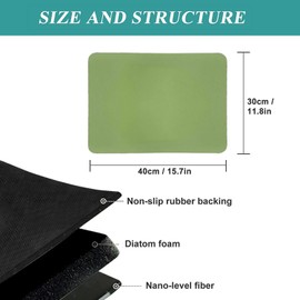 AMOMYDOG Dish Drying Mat, Super Absorbent Dish Drying Mat, Quick Dry Nano Fibre Diatomaceous Earth Mat for Kitchen and Sink, Non-Slip Drying Mat for Kitchen Counter (Green, 30 x 40 cm)