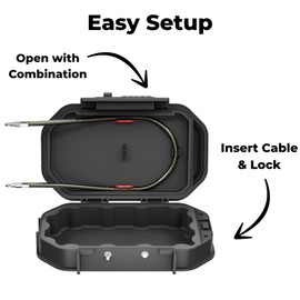 Portable Security Lock Box with Combination Lock, Waterproof Travel Safe Case with Steel Cable, Black. Box with Combination Ideal for Outdoors, Camping, Beach, dorms.