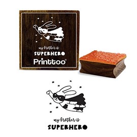 Printtoo My Brother Superhero Text & Bunny Flying Design Square Wooden Rubber Stamp-2 x 2 Inches