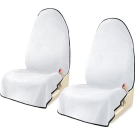 AOTOTON Car Seat Covers 2pcs White Waterproof Towel Car Seat Cover Universal Fit for Most Trucks SUV Fitness Athletes Pets Gym and Water Sport
